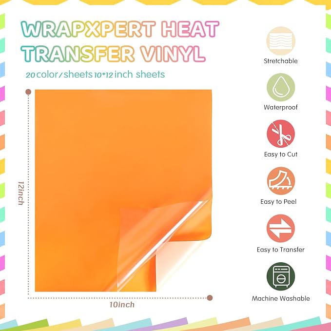 WRAPXPERT Pastel HTV 20 Packs Heat Transfer Vinyl Bundle, Boho Color Iron on