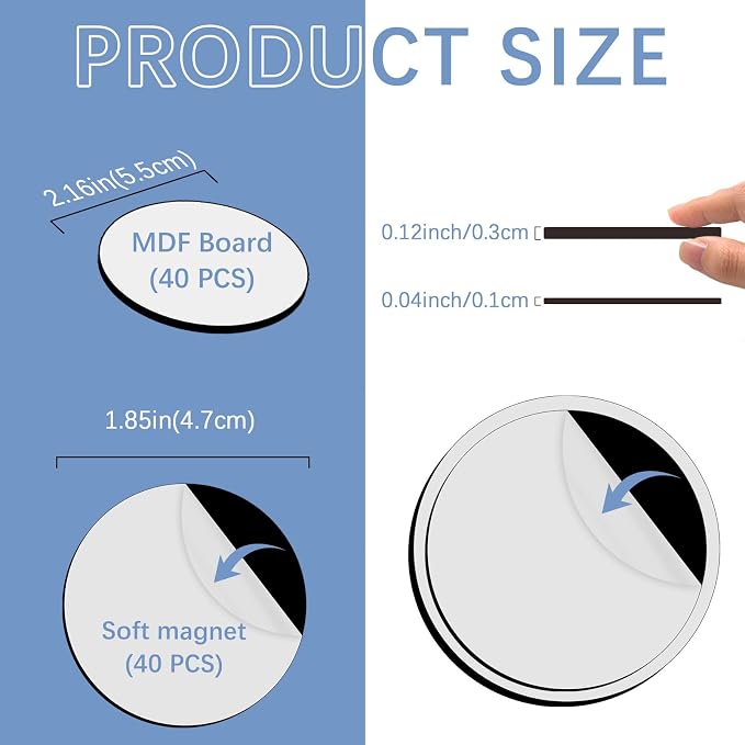 80PCS Sublimation Magnet Blanks Round Bulk Produnts 40 Pcs Sublimation Blanks