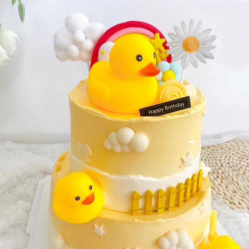 Rubber Yellow Duck,Waterproof No Hole No Squeak 5 Pcs 3.4 Inch No Bebe Noise Ducky Bath Pool Toy Without Hole for Kid Shower Bathtub Toy Birthday Party Decor Cake Topper in Bulk