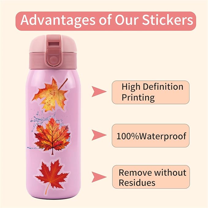 Fall Maple Leaf Stickers, Waterproof PET Vinyl Decals