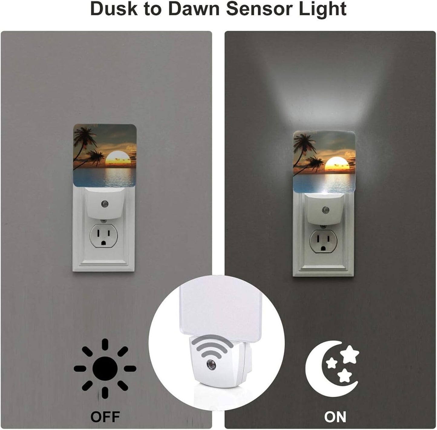 Led Night Light, Sunset Palm Decorative Plug in Nightlights,with Smart Auto Dusk to Dawn Night Light for Bedroom, Kitchen, Nursery, Bathroom