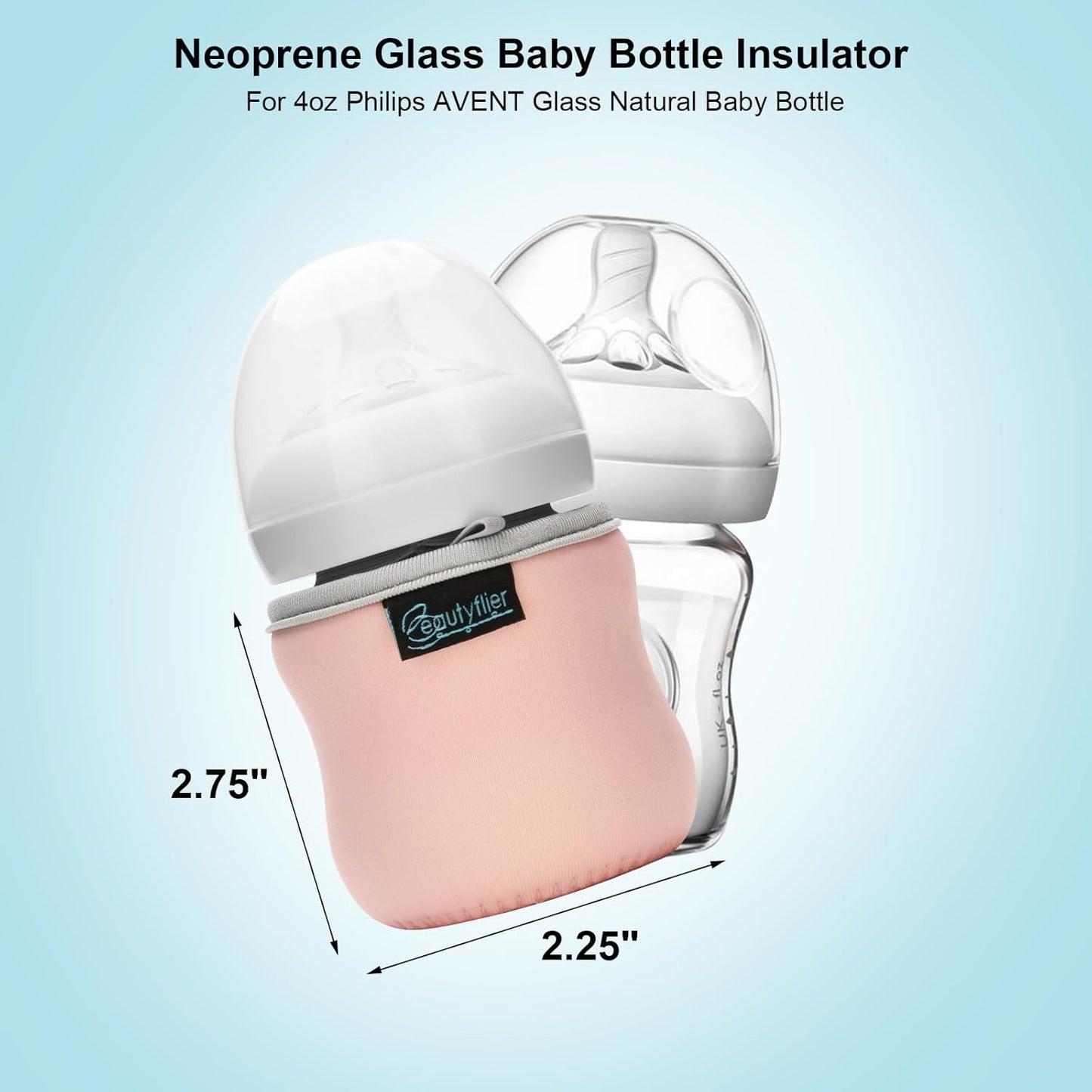 Beautyflier 4oz Glass Baby Bottle Sleeve Covers - Reusable Insulator for Heat/Cold Retention, Moisture Neoprene Holder for Philips 4 oz Avent Glass Natural Bottles (Pink+Green)