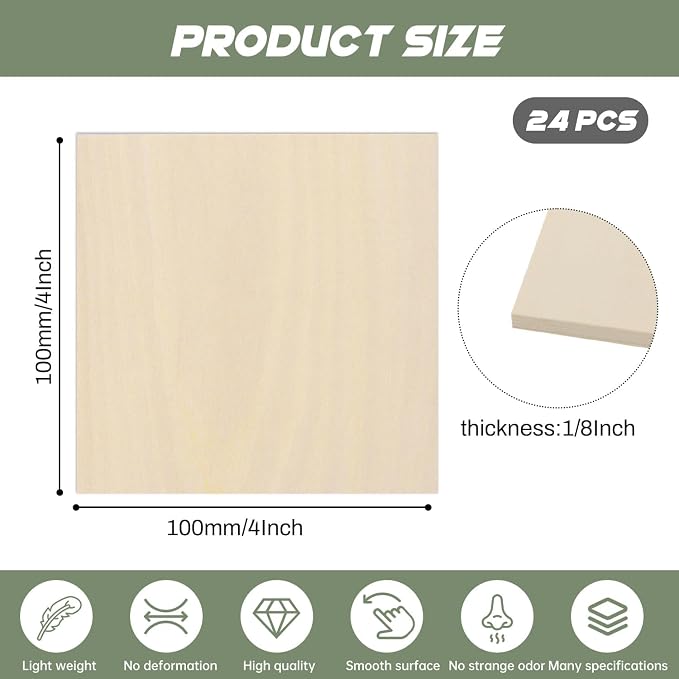 24 Pack Plywood Sheets, Unfinished Wood Boards Blanks