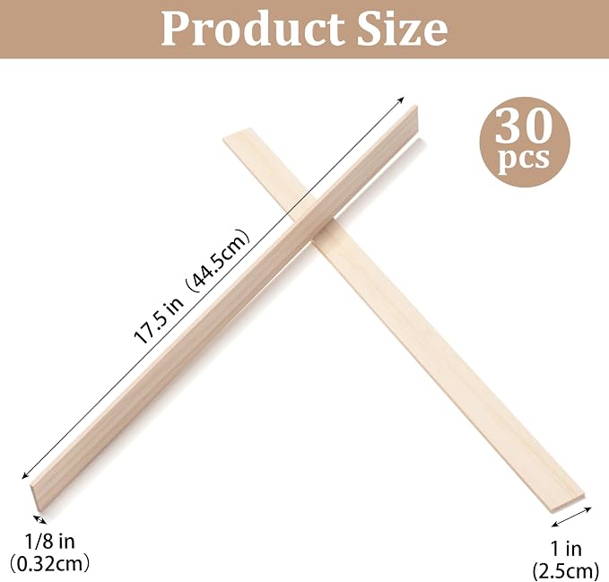 Wooden Dowels for Crafts, Wood Slats Trim Strips for Wall 1/8" × 1" × 17.5"