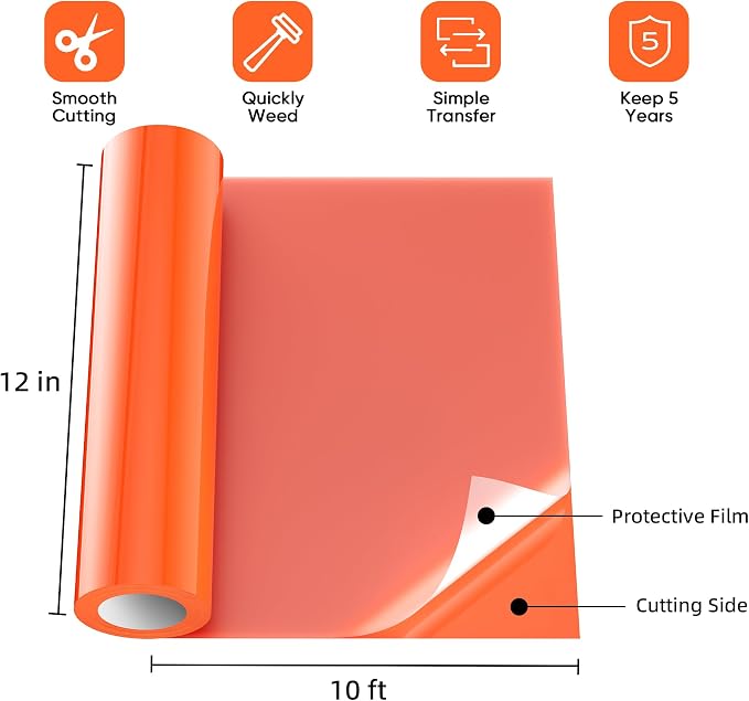 Orange Permanent Vinyl for Cricut Cutting Machine, Waterproof, Durable Orange