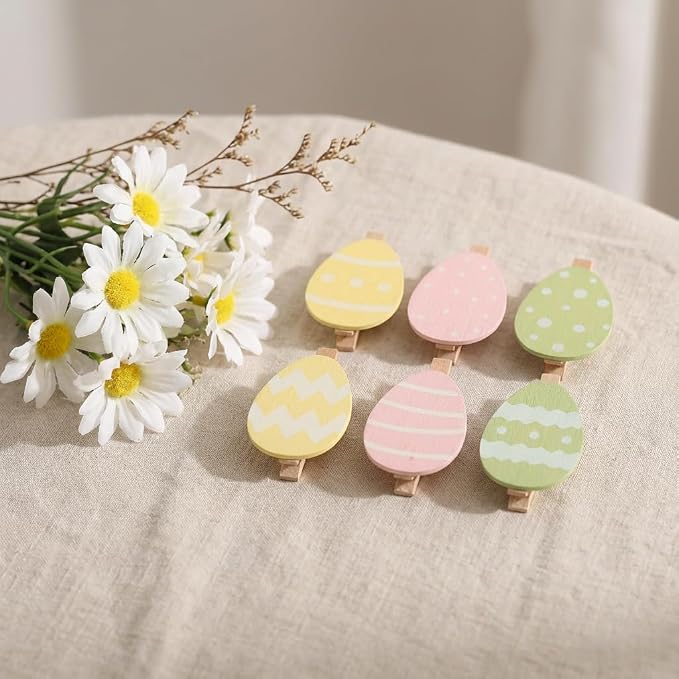 18 Pack Colorful Egg Wooden Clothespins, Mini Decorative Clips