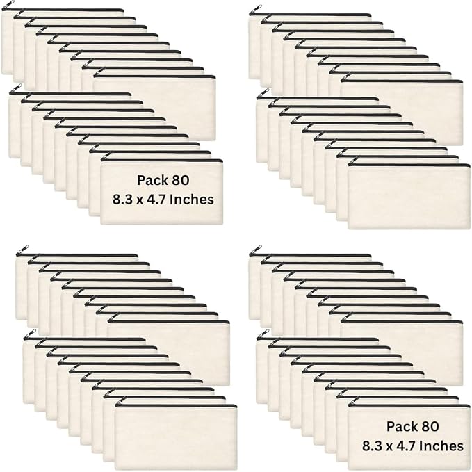 80 PCs Blank canvas Zipper Pouch, Makeup Bags Bulk Pencil Pouch