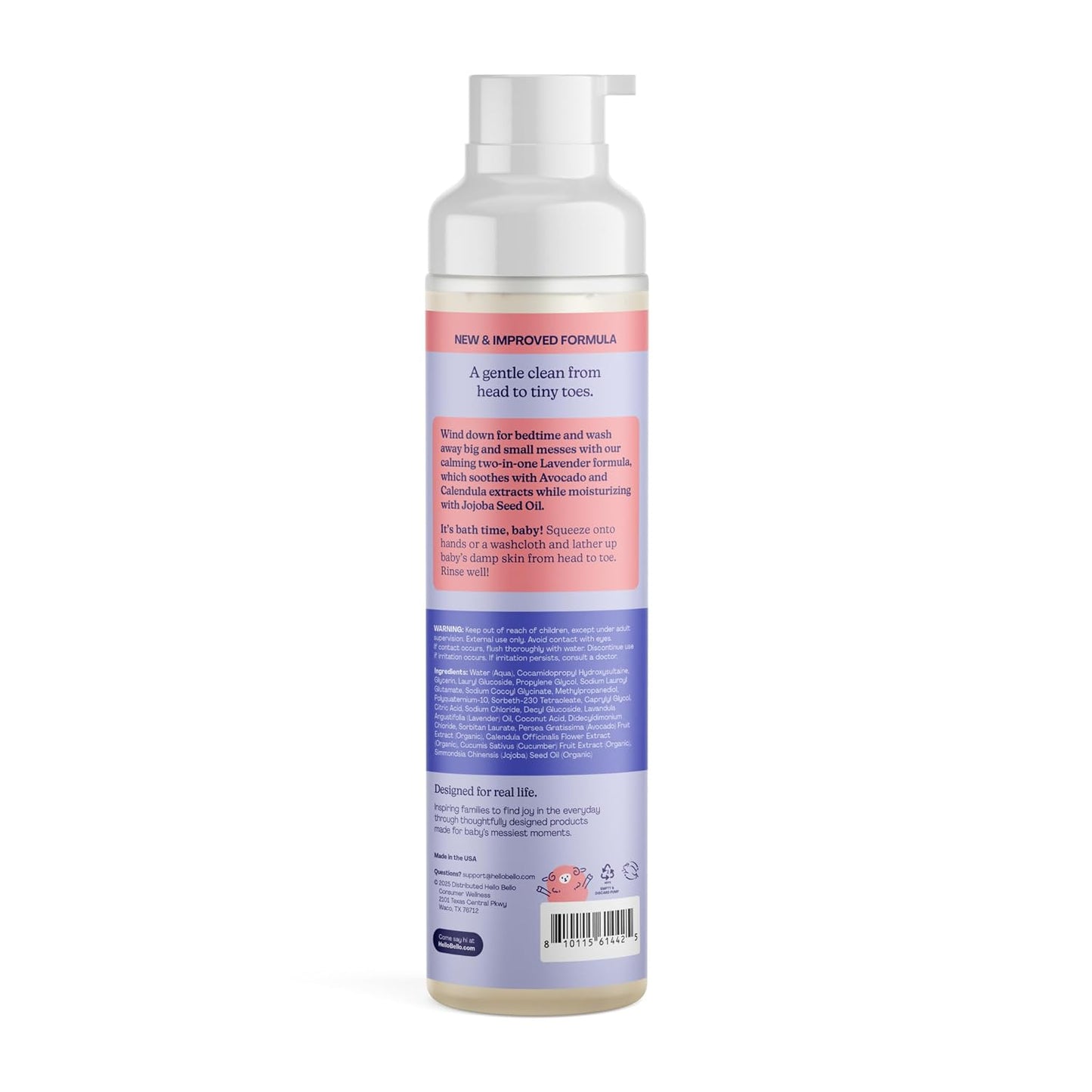 Hello Bello Ultra-Hydrating Baby Shampoo & Body Wash, Soft Lavender Scent, Tear Free & Safe for Sensitive Skin, Dermatologist Tested & Pediatrician Approved, 10oz Bottle