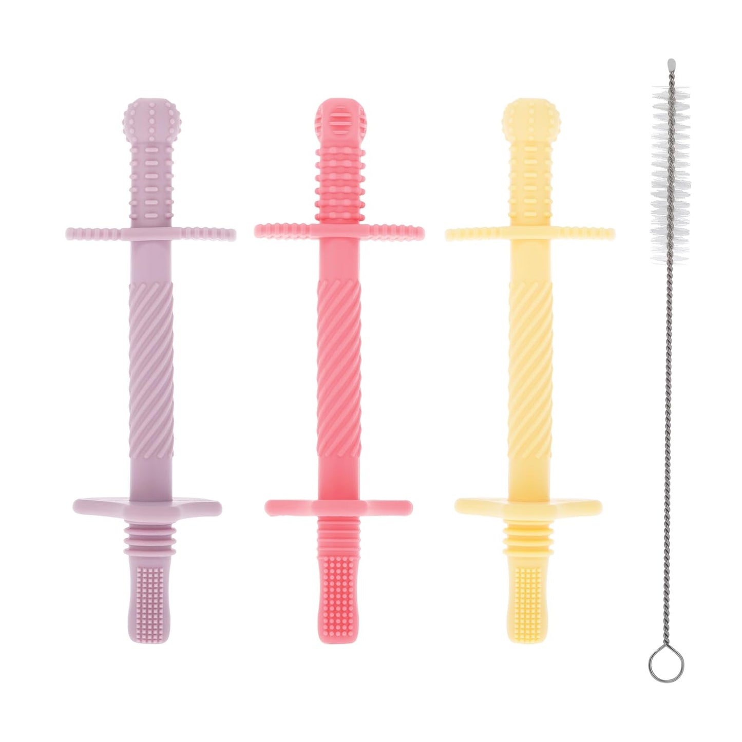 Nuby Sensory Silicone Tube Teethers - (3 Pack) Textured Infant and Baby Teether Toys - 3+ Months - Purple, Pink, and Yellow