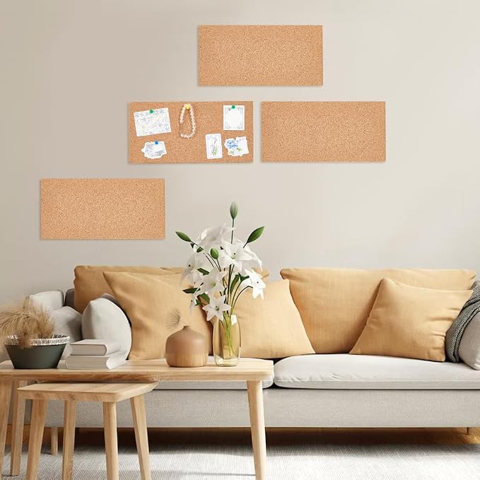 OLYCRAFT 4Pcs Rectangle Bulletin Boards 6x12 Inch Non Self-Adhesive Wood Cork