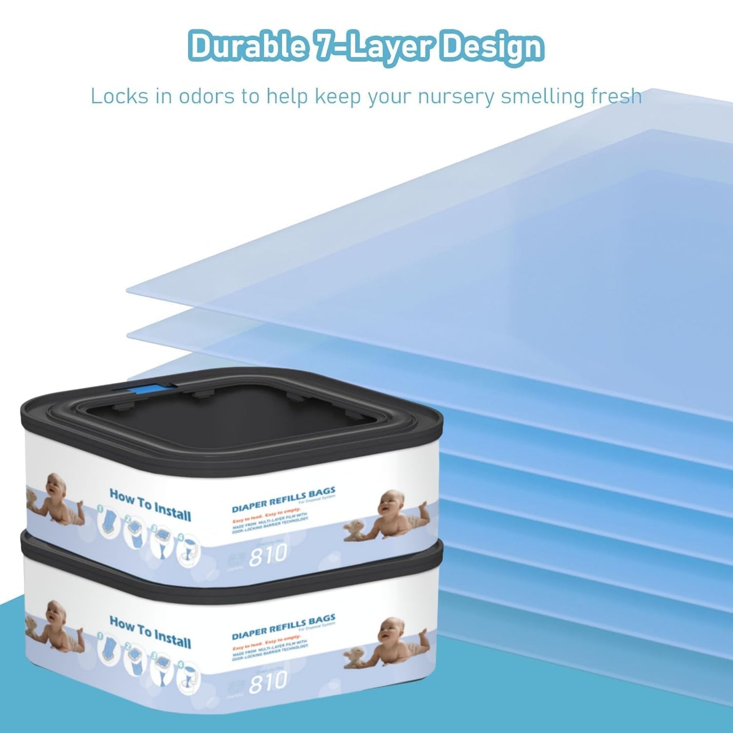 2 Packs Jumbo Square Refills Disposal Bags Refill Compatible with Diaper Genie Compact and Select Pails (Not Fit Classic Version Pails), Hold Up to 810 Newborn-Sized Diapers Per Refill