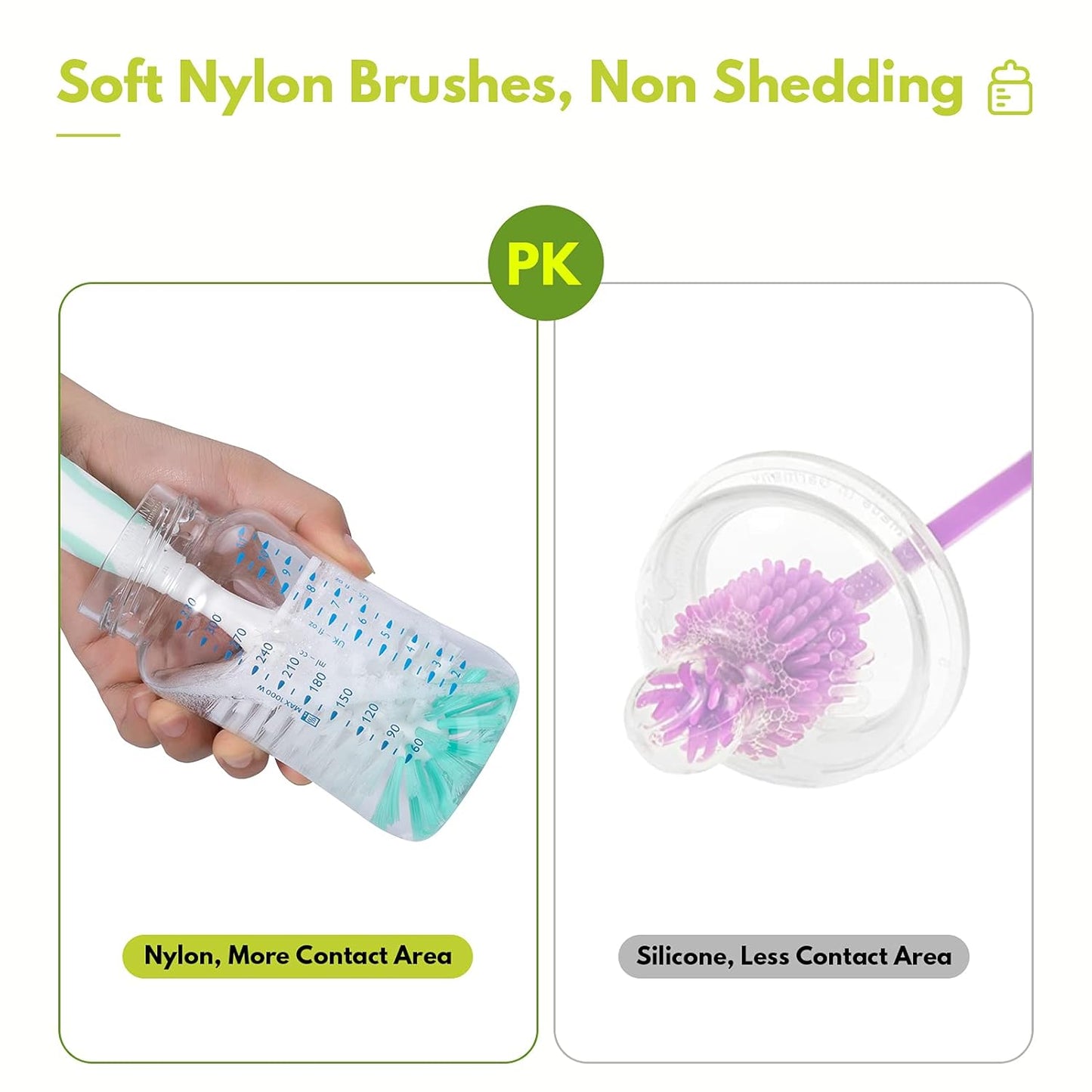 Baby Bottle Brush Set with Nylon Nipple Cleaner, Sponge & Straw Brushes (Blue)
