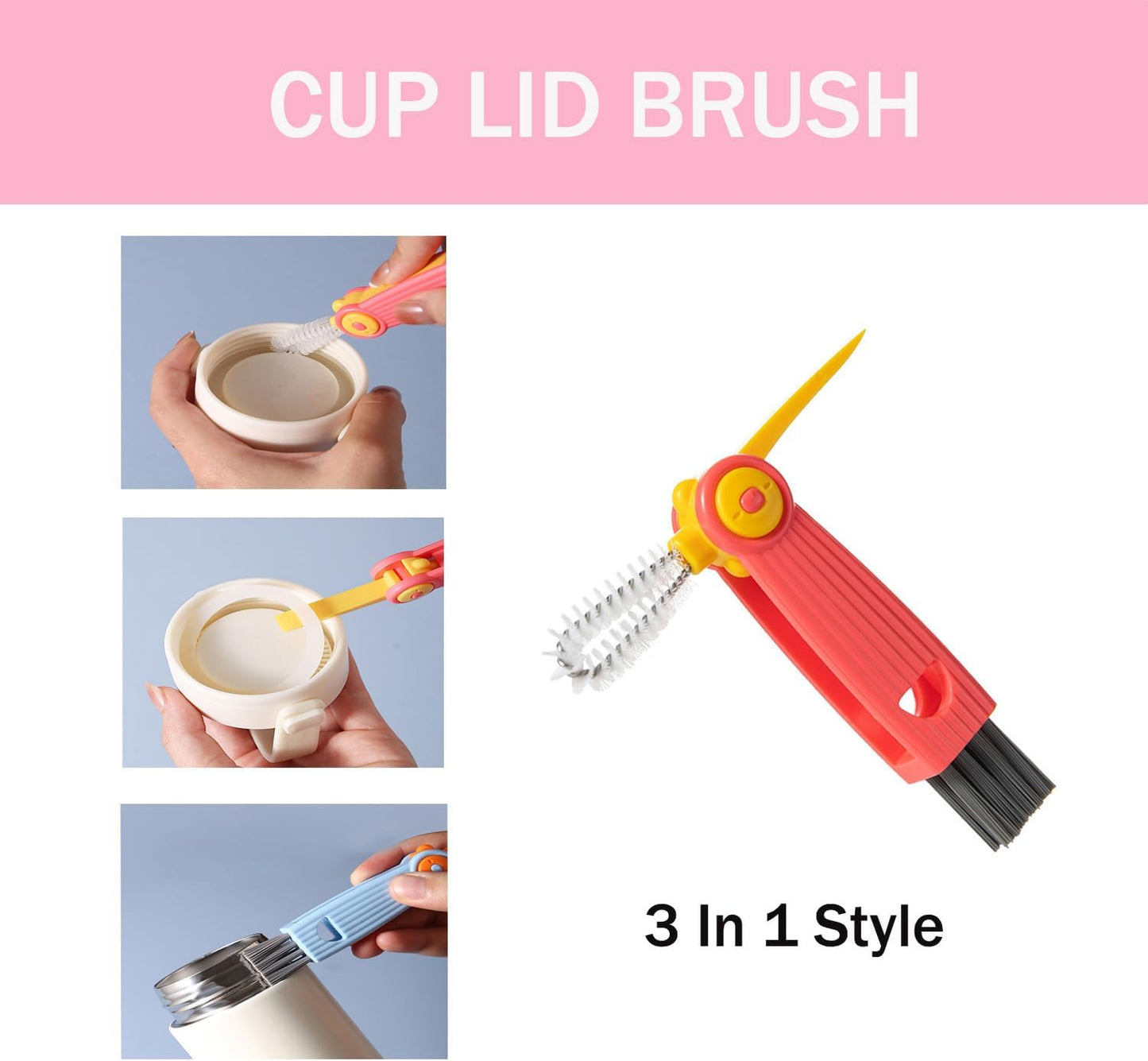 5 in 1 Bottle Cleaner Brush Set with Nylon and Silicone Bottle Brush, Straw Brush, Bottle Brush with Nipple Cleaner and Suction Cup, Cup Lid Cleaner Brushes Kit, BPA-Free (Pink)