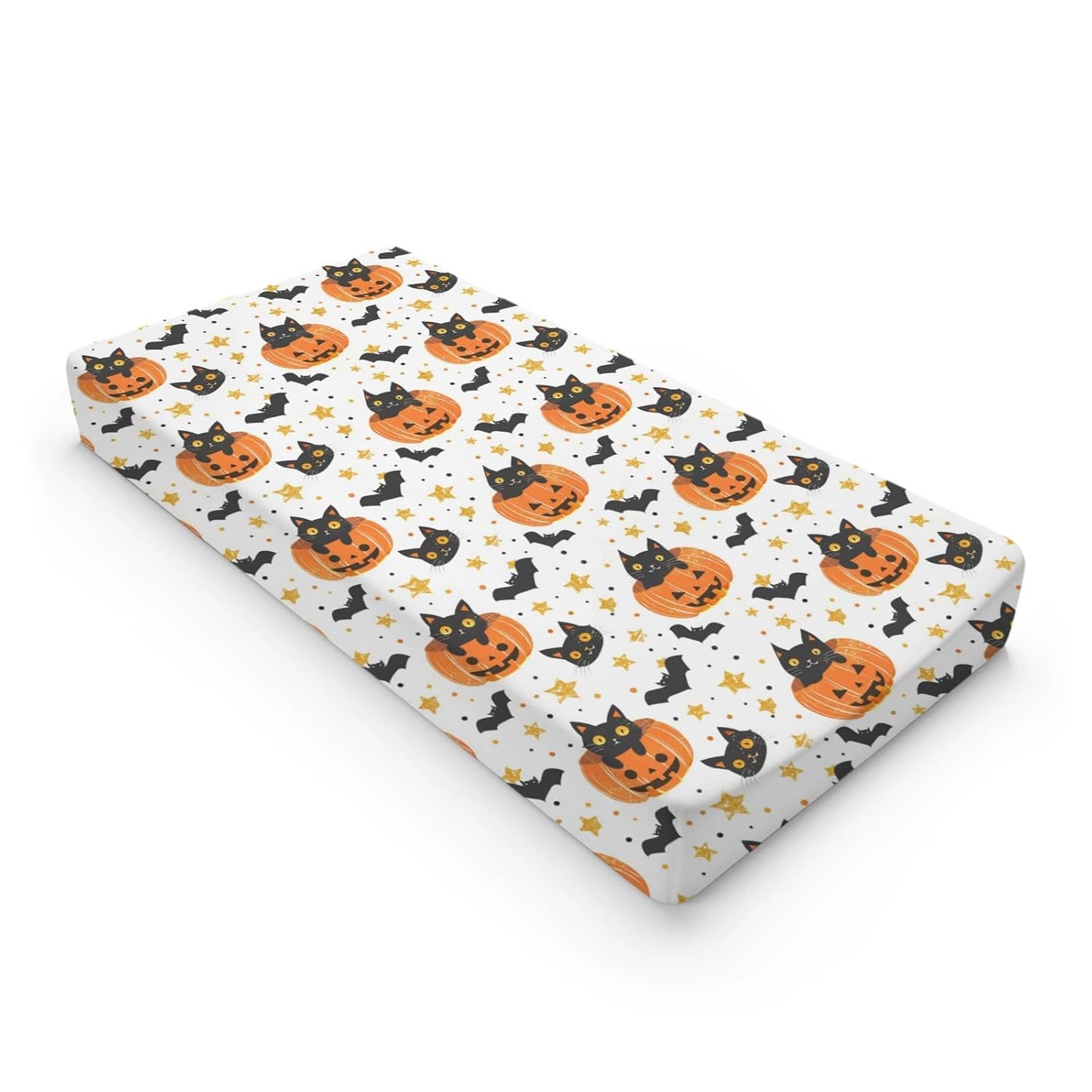 Cute Halloween Pumpkin Cat Bats Stars Pattern Baby Changing Pad Cover, Unisex Fall Winter Holiday Nursery Diaper Changing Table Pad Mat Sheet for Boys Girls-16x32