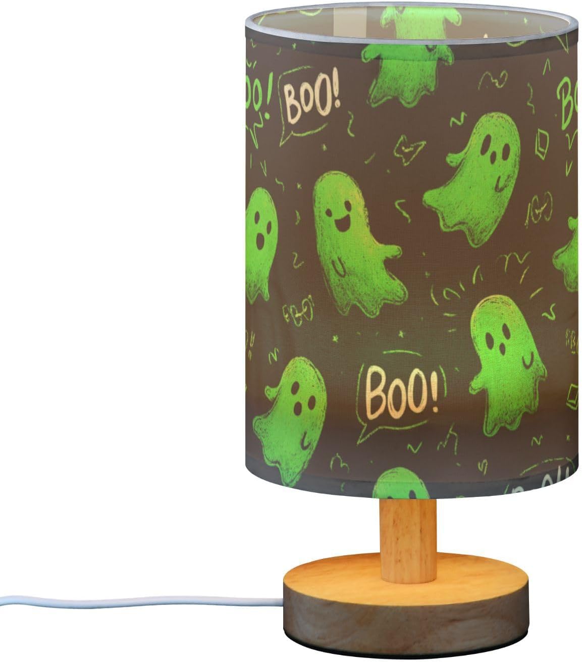 Halloween Green Ghost Table Lamp Bedroom Bedside Night Reading Desk Lamps Cylinder Nightstand Sleeping Light Lamp for Kids Living Room Office Decor