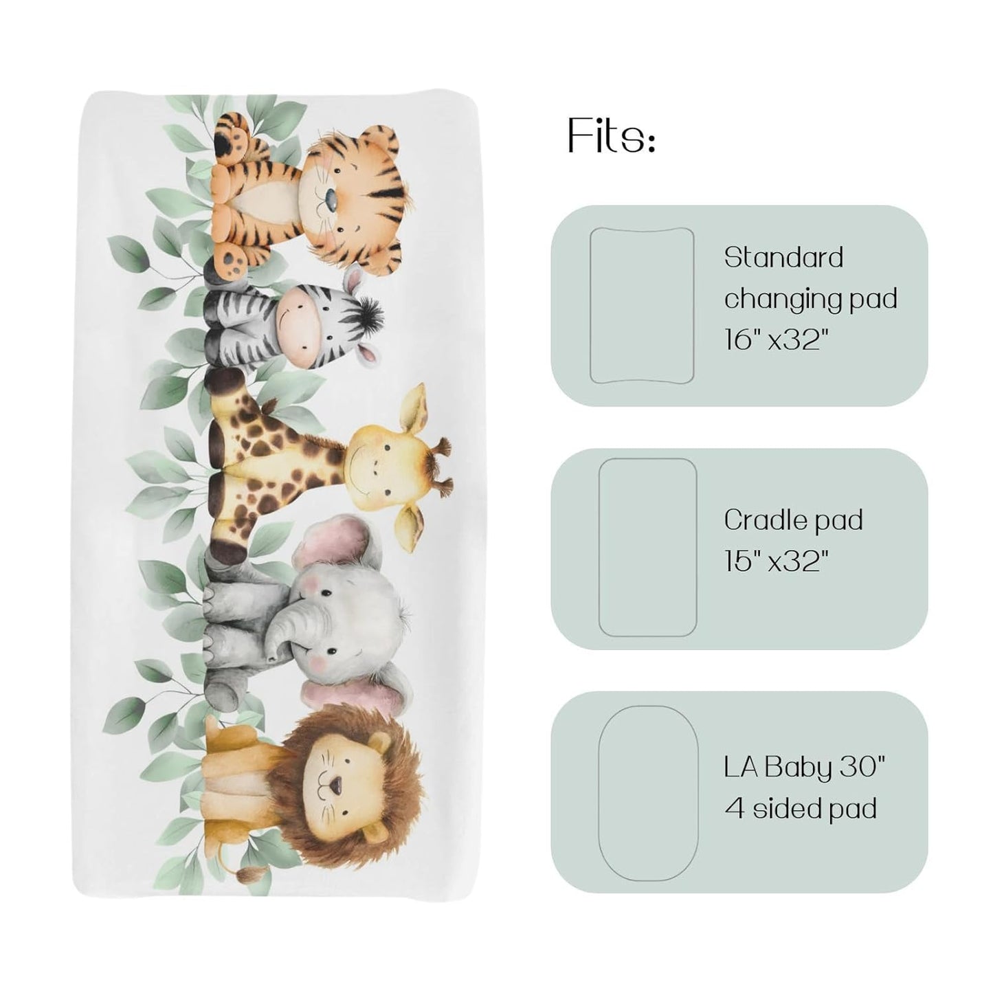 HawSkgFub Safari Jungle Baby Animal Leaf Changing Pad Cover, Natural Elephant Giraffe Zebra Lion Tiger Diaper Change Table Covers, Soft Stretchy Safe Snug Fitted Changing Mat Sheets Fit 32"/34" x 16"