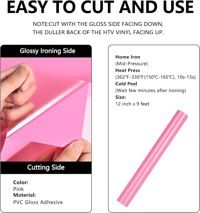 FUNKAKA Pink HTV Heat Transfer Vinyl Rolls, Adhesive HTV Vinyl