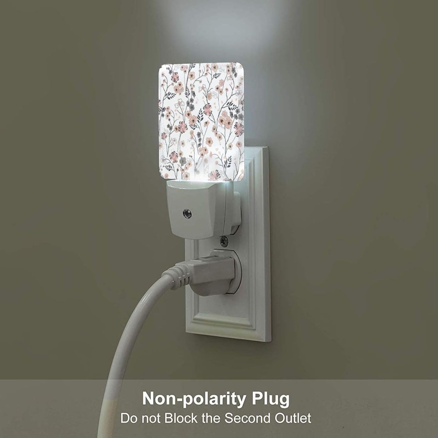 Vintage Peach Pink Floral Night Light,Plug Into Wall for Boys Girls Bedroom Decorative Square Night Light Lamp 0.5w Sleep Friendly