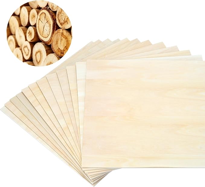 12Pack Basswood Sheets 1/8 Inch – 3mm Unfinished Plywood Boards 12"x12"