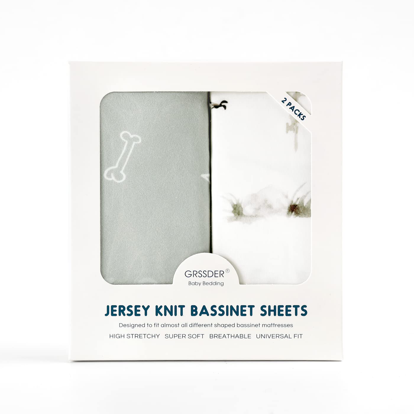 Stretch Ultra Soft Fitted Bassinet Sheet Set 2 Pack, Universal Fit for Bassinets Baby Cradle Moses Basket Oval Rectangle Mattress Safe and Snug, Dinosaur