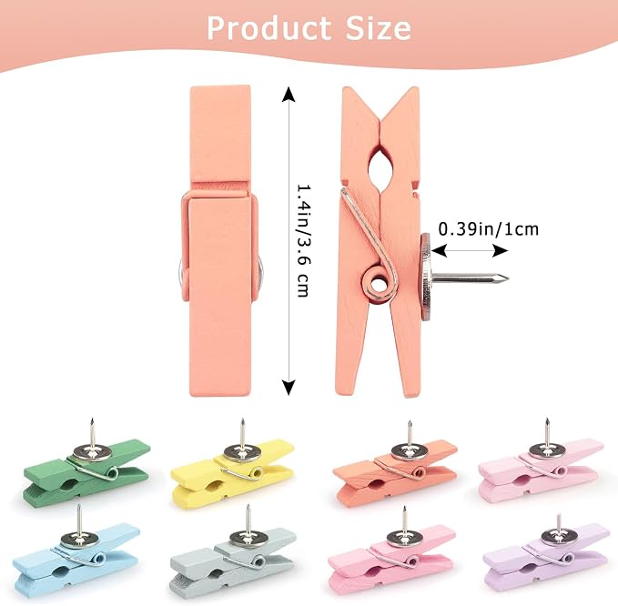 50 PCS Wooden Clips Push Pins Tacks