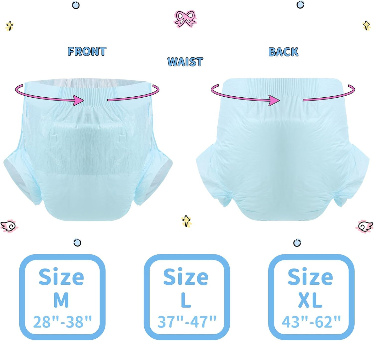 CutiePlusU Disposable Adult Diaper Heavy Absorption Dry Surface Adult Diapers All Night- Blue 10 Pieces (Large 36"-46")