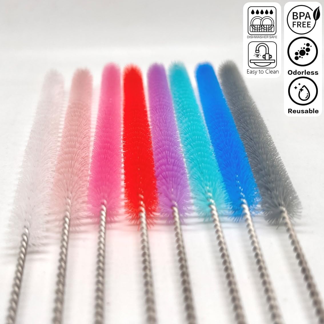 Straw cleaner brush straw brush for 40 oz stanley straw cleaner brush extra long 12 inch, Nylon Stainless steel small cleaning brush(8 colorful brush set)