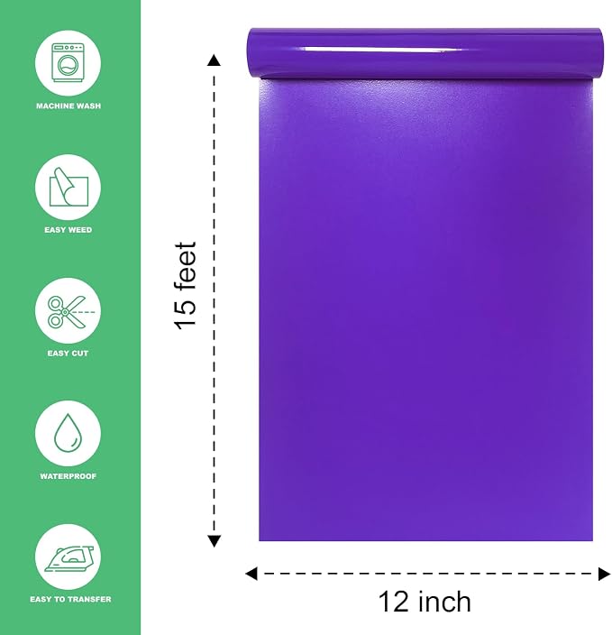 Purple Heat Transfer Vinyl HTV Roll Matte PU 12" x 15 ft. | Easy to Cut