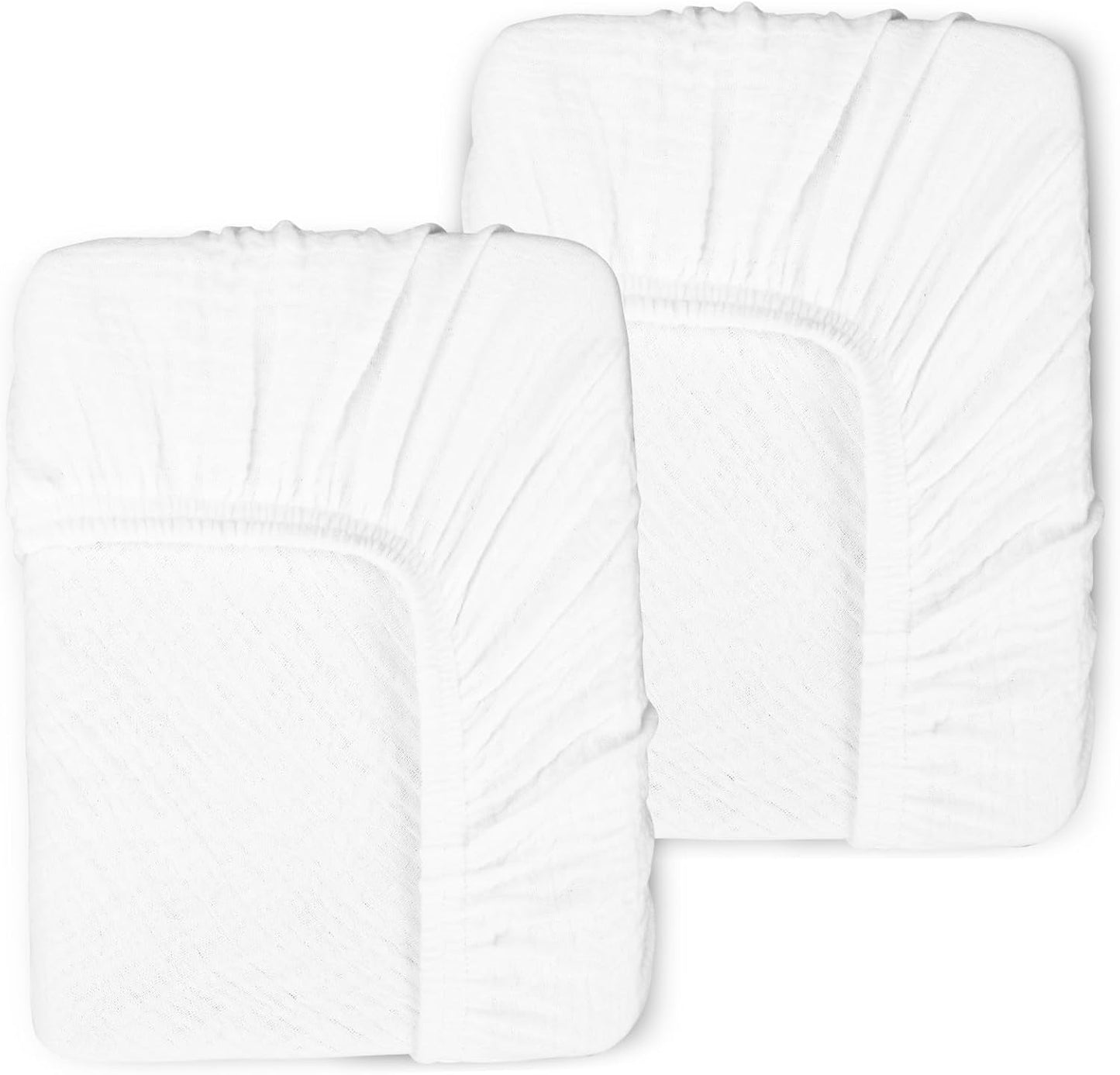 2 Pack Muslin Fitted Crib Sheets for Baby Girls & Boys-Neutral Breathable Crib Mattress Protector for Standard Crib Mattress (28"x 52") -White Crib Sheets No Slip Toddler Cotton Bedding