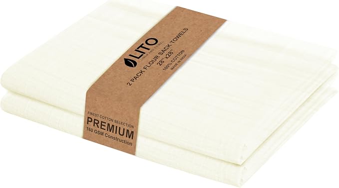 LITO LINEN AND TOWEL Flour Sack Towels – 100% Cotton, 28x28 Inches, Highly