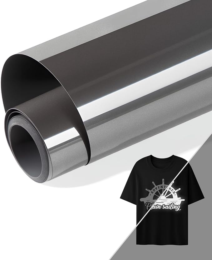 HTVRONT Reflective HTV Vinyl Roll, Reflective Dark Grey HTV, Reflective Iron on