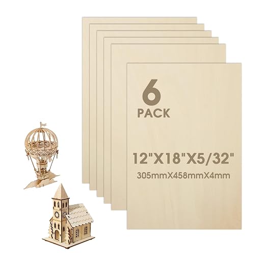 6 Pack Basswood Sheets 12"×18"×5/32" Unfinished Plywood Sheet | Smooth Thin