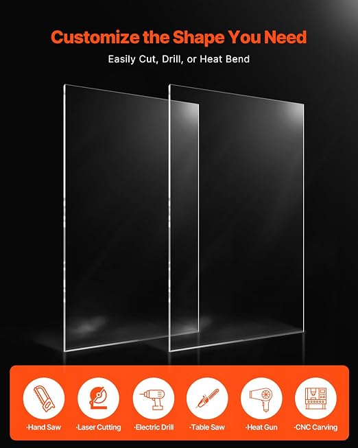 VEVOR Plexiglass Acrylic Sheets, 24 x 48 Inch 1/8 Inch Thick Clear Plastic Cast