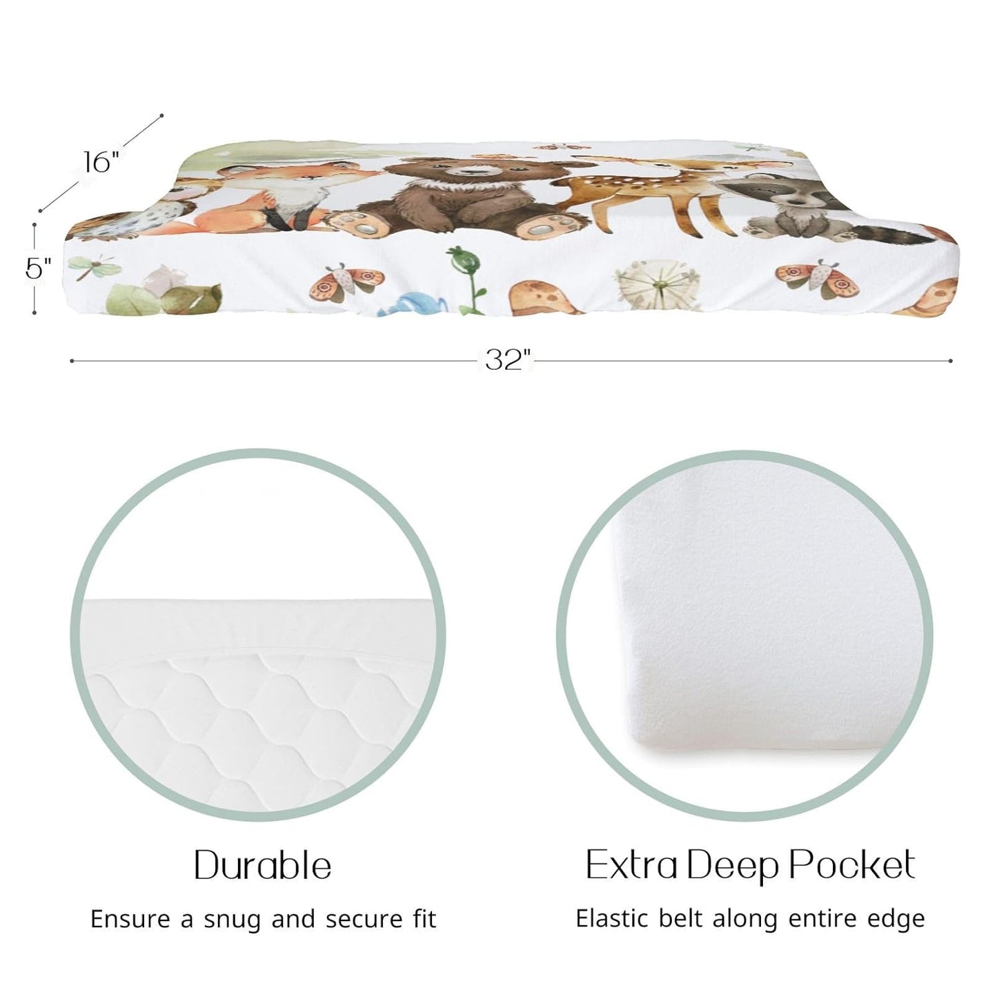 HawSkgFub Animal Friends Changing Pad Cover for Baby Girl Boy, Natural Forest Deer Bear Fox Owl Diaper Change Table Covers, Soft Stretchy Safe Snug Fitted Changing Mat Sheet Fit 32"/34" x 16"