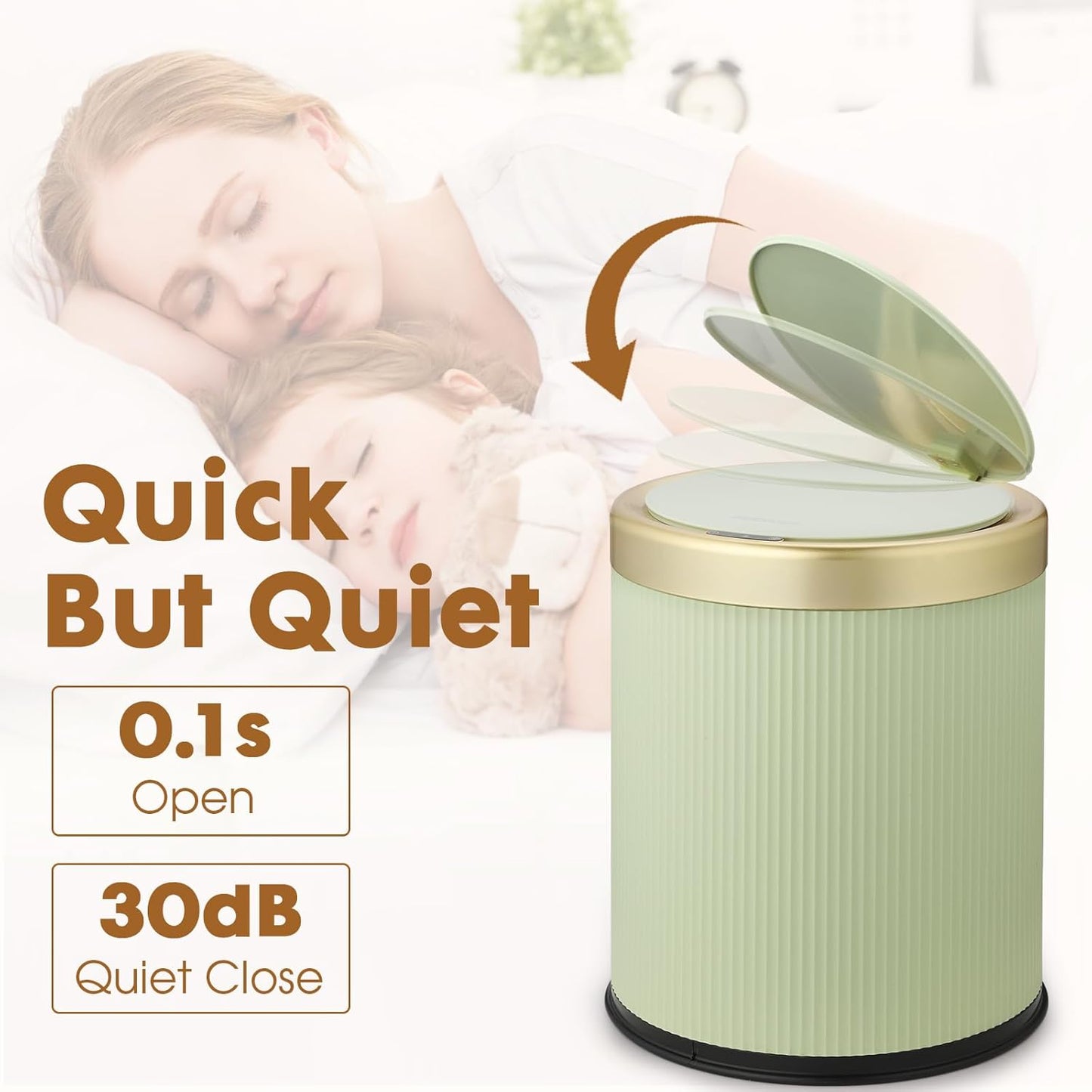 Smart Touchless Bathroom Trash Can, 2.8 Gallon Automatic Motion Sensor Rubbish Can with Lid Electric Small Garbage Bin for Kitchen, Office, Toilet, Bedroom -Green