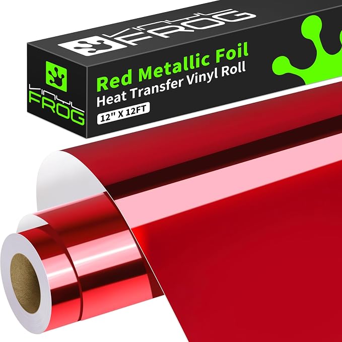 VINYL FROG Red Metallic Foil Heat Transfer Vinyl Roll 12" x12ft Red Iron on
