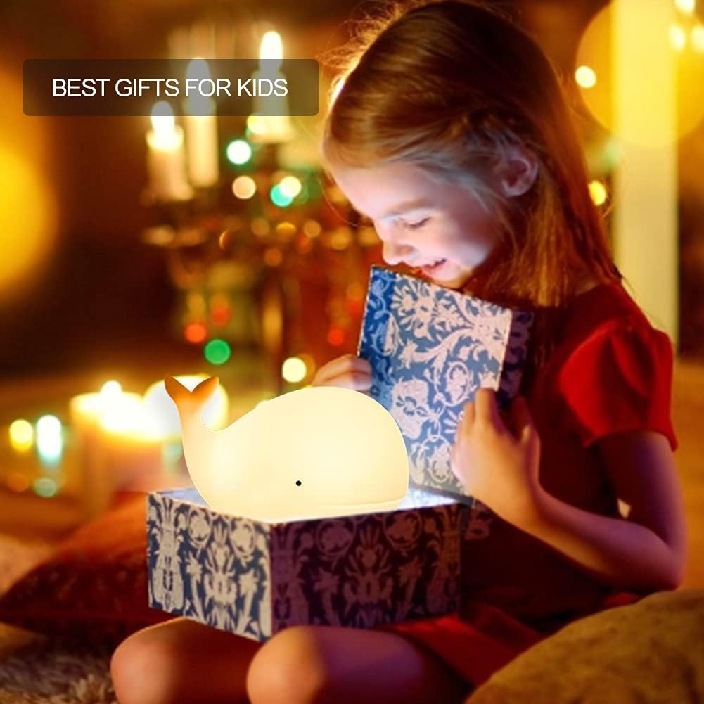 ZKLiLi Children's Night Light Cute Whale Light, 16 Colors+Touchable+Silicone Children's Night Light, USB Rechargeable Whale Night Light for Children's Room, Girl's Birthday and Easter Gift (Whale)