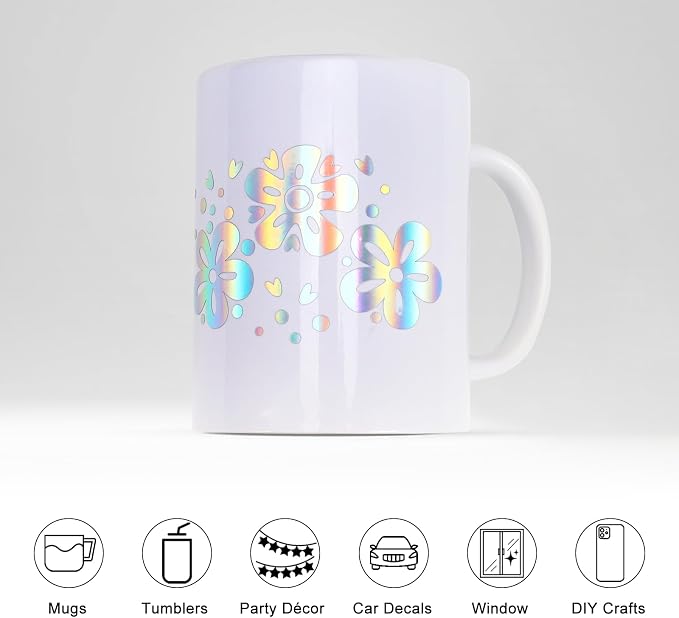 Holographic Vinyl, 9 Sheets 12"x12" Holographic Vinyl Permanent Multi Color