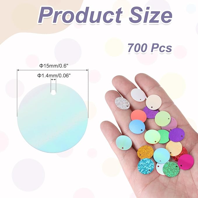 MECCANIXITY 700 Pcs Flat Round Sequins 15mm/0.6 Inch Loose Paillettes Craft