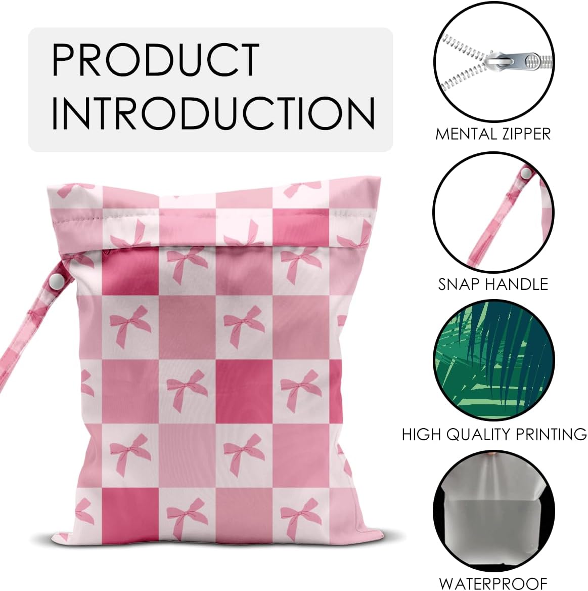 Wet Bag for Swimsuit Pool Travel Baby Cloth Diapers Dirty Yoga Gym Clothes Beach Bags Summer Gifts for Women Men Beach Vacation Essentials Pink Bow Checker Waterproof Wet Dry Bag Travel Laundry Bags