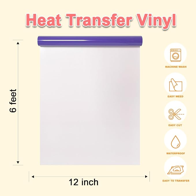 DUEUIOE Deep Purple Puff Vinyl Heat Transfer 12Inch x 6Ft, Puff Htv