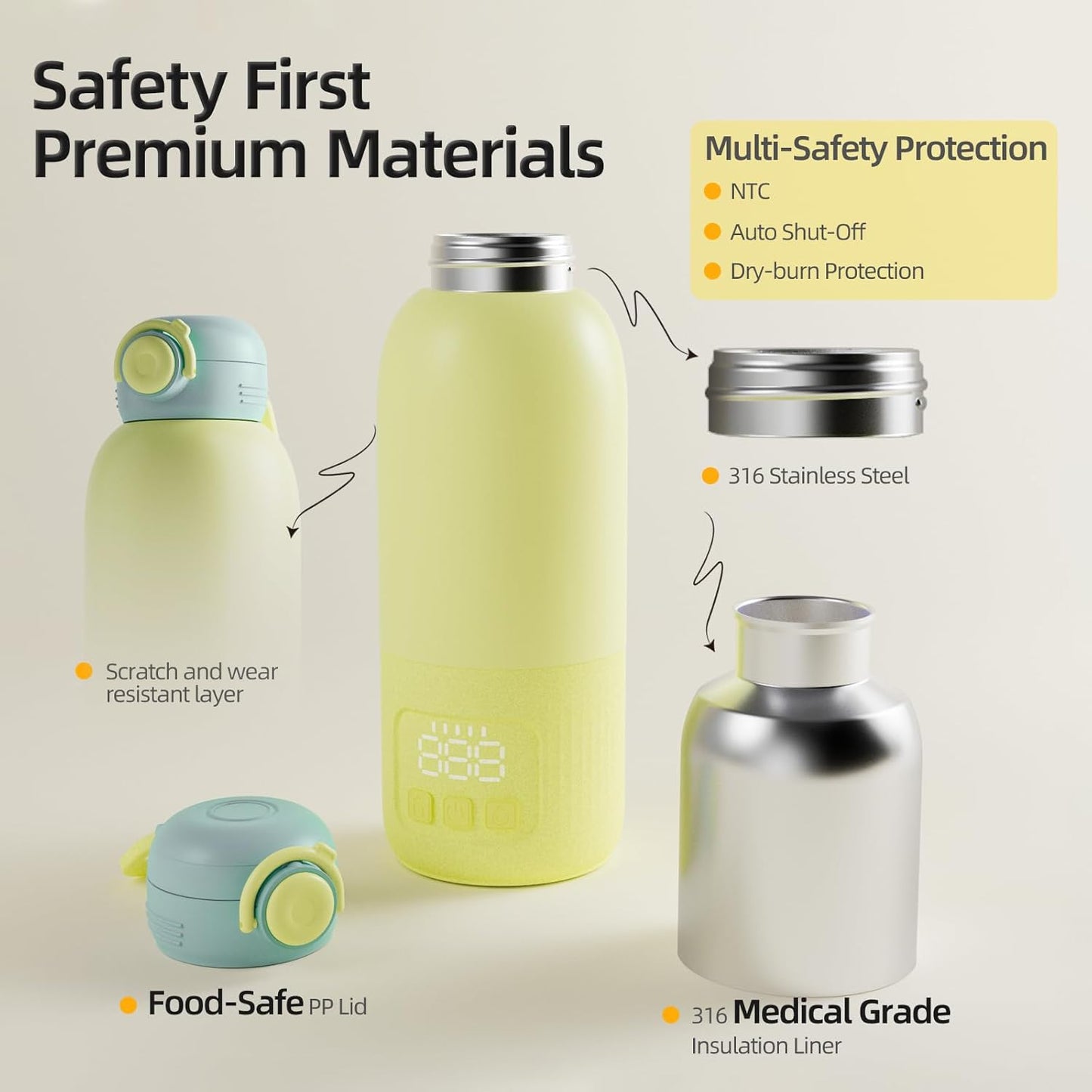Ellie Portable Bottle Warmer for Travel, w/Reliable Warming, Extended Battery Life, Fast Heating of Breast Milk & Formula, 15 oz Large Capacity, Baby Bottle Warmer On The Go for Car & Airplane