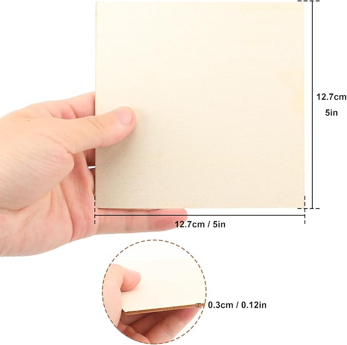 100 Pcs 5 Inch Wood Squares for Crafts, 1/8 inch Thick Plywood Wooden Sheets