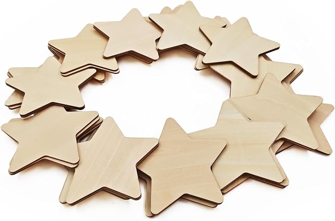 50PCS Wooden Star, Made of Basswood, 4 Inch Unprocessed Wood Pieces, Natural