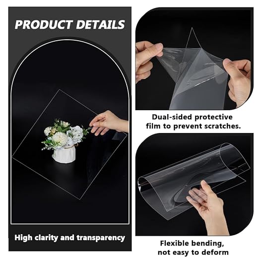 FINGERINSPIRE 12Pcs Clear Plastic Sheet, 12x12 Inch Clear PET Flexible