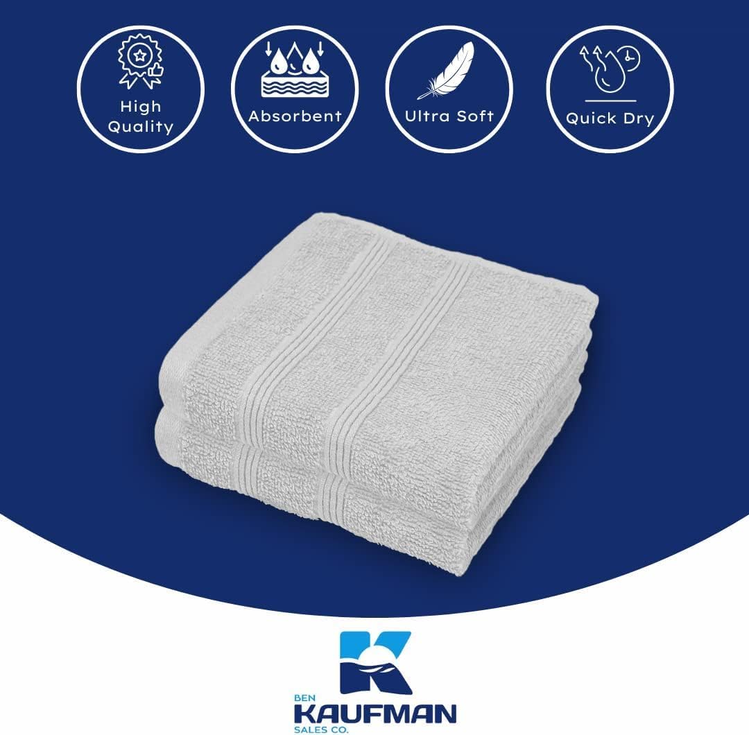 Kaufman - Washcloths for Bathroom, Spa, Gym, and Face Towel 100% Cotton Ring Spun, Ultra Soft Feel and Highly Absorbent Fingertip Towels (24, Light Gray)