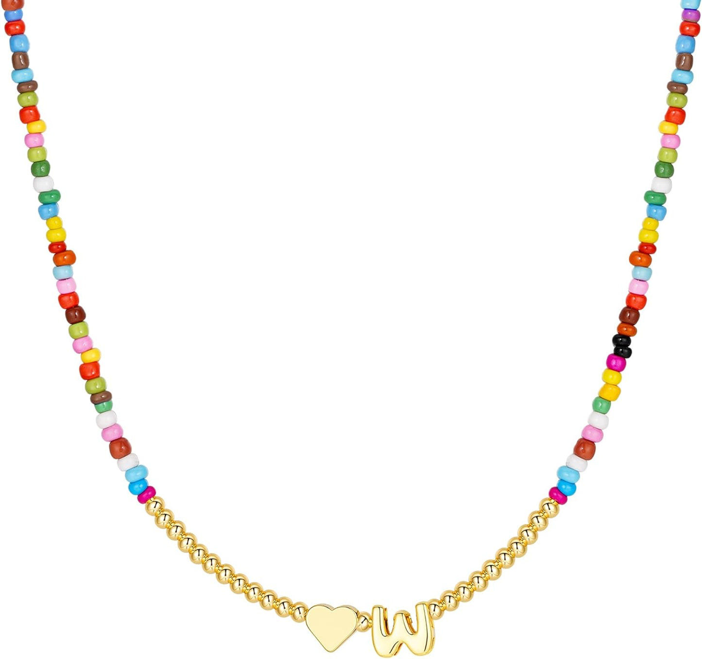 M MOOHAM Stocking Stuffers for Teen Girls Christmas Gifts - Heart Initial Necklaces for Women Kids Colorful Beaded Tiny Heart Initial Choker Necklace Jewelry for Teen Girls Trendy Birthday Gifts