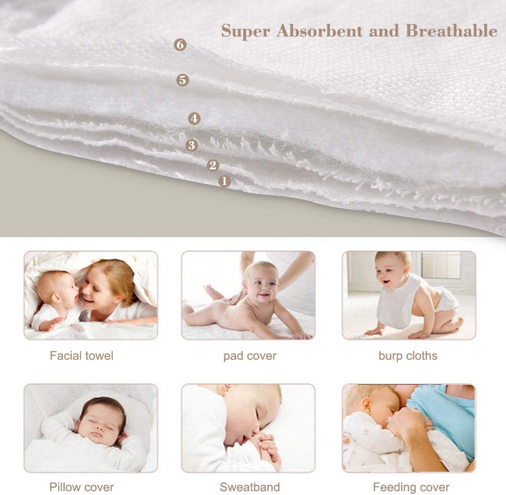 Fasoar Cotton Prefold Cloth Diapers - 100% Unbleached Premium Cotton, 6 Ply Baby Washable Diapers for Babies to Toddlers Multi-Use (10-35 lbs)(6ply 6 Count 01)