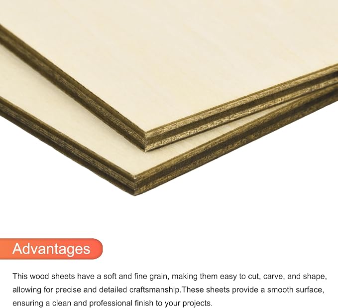 MECCANIXITY 10pcs Basswood Sheet 4 x 4 x 3/16 Inch Unfinished Wood Boards