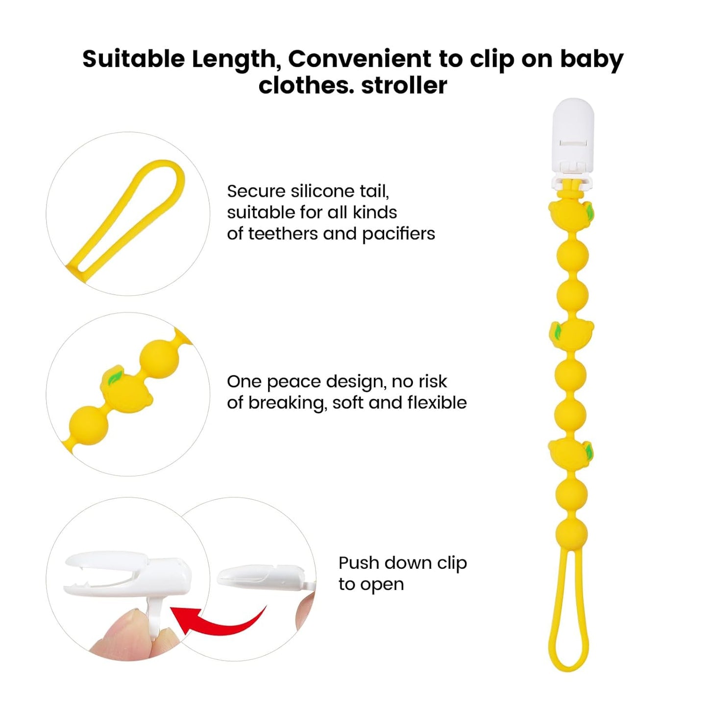 Cute Animal Baby Food Grade Silicone Teether Toy with One Piece Design Pacifier Clip Holder,Teething Pain Relief Toys Gift Set for 3 Months+ Boys and Girls,Freezer Safe,BPA Free (Lemon)